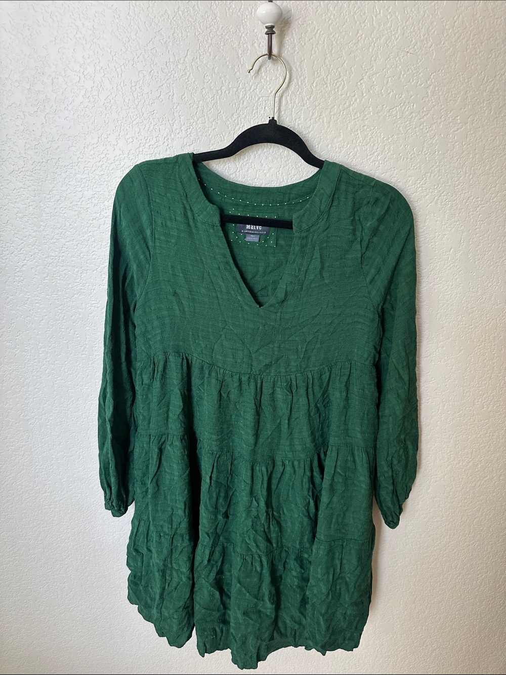 Anthropologie Forest Green Crinkle V-Neck Tunic